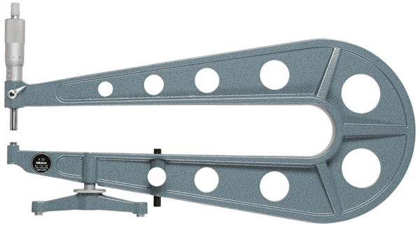 Image of sheet metal micrometer 0-25mm, flat anvil/spindle, 300mm throat .