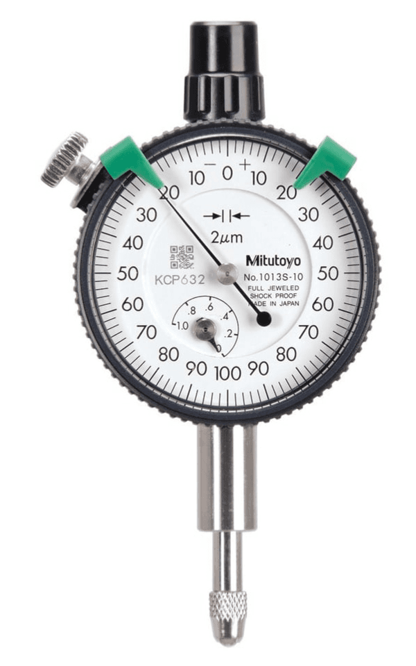 Image of dial indicator, flat back 1mm,0,002mm, jeweled bearing .