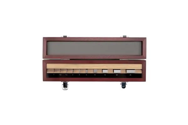 Image of gauge block set, metric, ins. cert., iso 10 blocks, grade 0, steel .