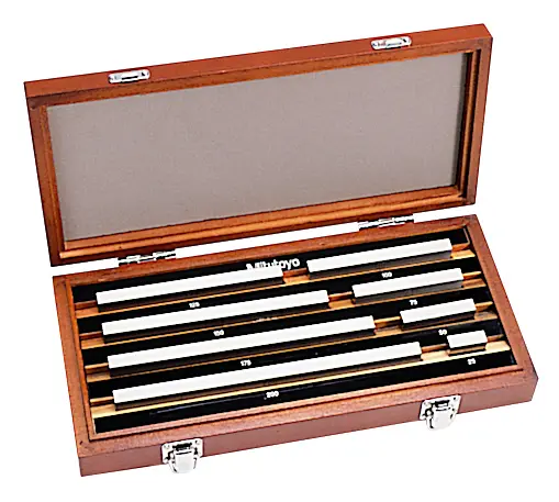 Image of gauge block set, metric, ins. cert., iso 8 blocks, grade 0, steel .