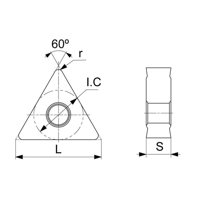 TNUX Left Handed Negative Turning Insert (KA9000 Universal Grade) Technical Drawing