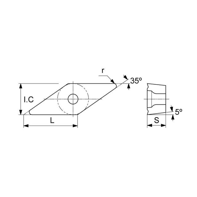 VBMT Positive Turning Insert with KF Finishing Chipbreaker (KA9000 Universal Grade) Technical Drawing